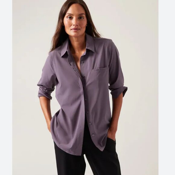 Athleta Urbanite Button Down Dusk Violet Large - Picture 1 of 7